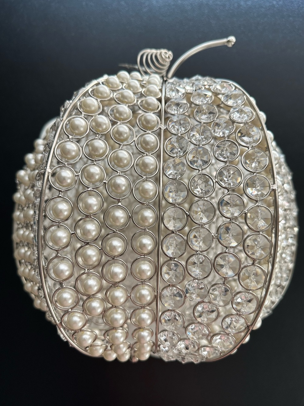 Rachel Zoe Faux Pearl & Crystal Pumpkin Decor in Silver & White 13 Inches